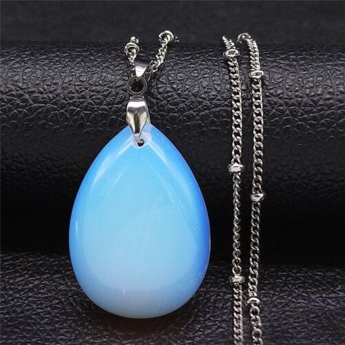 2021 Stainless Steel Opal Necklaces Pendants Women Silver Color Necklace Charms Jewelry cadena acero inoxidable NZ32S04