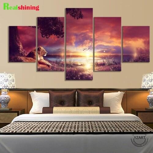 5 Panels Tiger Sunset Forest Scenery Diamond embroidery Full Square Diamond Painting Mosaic Diamond Art Multiple picture N1721