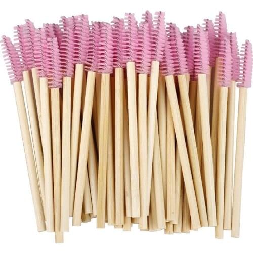 500pcs ECO Friendly Bamboo Stick Black Nylon Mascara Wands Eyelash Brush Disposable Lash Wands
