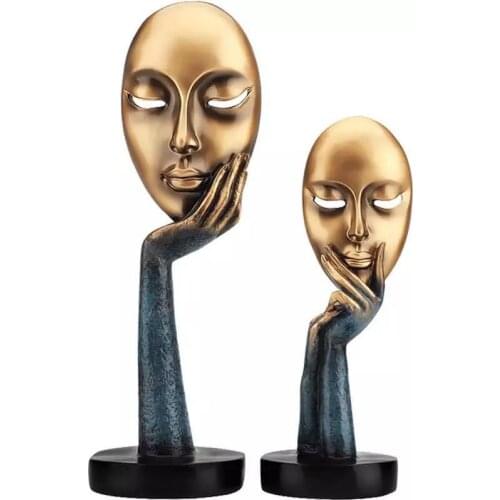 ABSTRACT GOLD MASK SCULPTURE HOME DECORATION FIGURINE TV CABINET PORCH DECORATION CRAFTS ARTWORK BUDA ORNAMENT THINKER