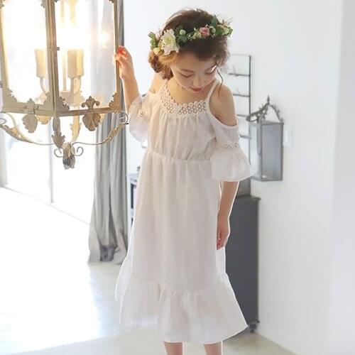 6 8 years Kids Girls Off-shoulder Cotton White Dress