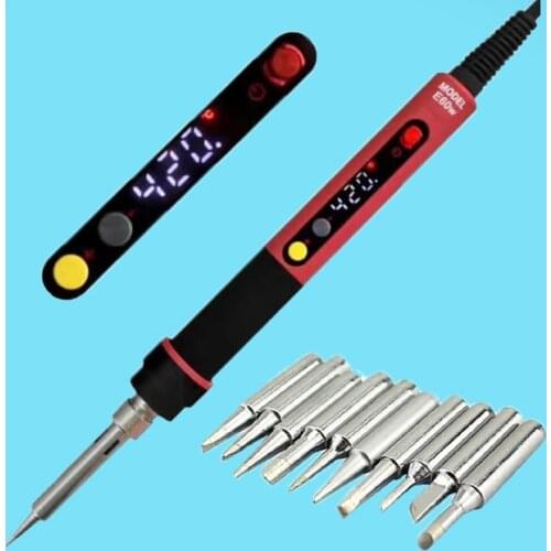 Free shipping CXG E60w/90w/110w LCD Temperature Digital LED Adjustable Electric Soldering Iron EU Plug +10pcs solder tips+holder