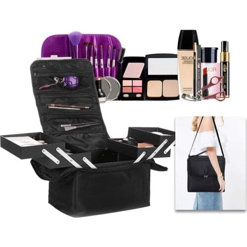 Large Space Makeup Case Jewellery Box with Shoulder Strap Black