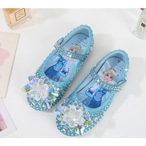 Disney girls sandals new summer childrens soft shoes girls crystal shoes Frozen 2 elsa Princess shoes 3 color silvers pink