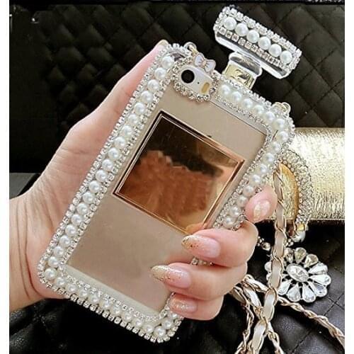 Diamond Crystal Cute Pearl Perfume Bottle Shaped Chain Handbag Case Cover For Samsung S8 S9 S10 20 PLUS Note 5 8 9 10 20 Case