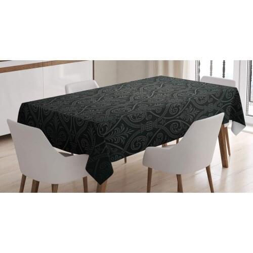 Black Tablecloth Antique Baroque Damask Gothic Medieval Curvy Vintage Victorian Venetian Style Dining Room Kitchen Table Cover