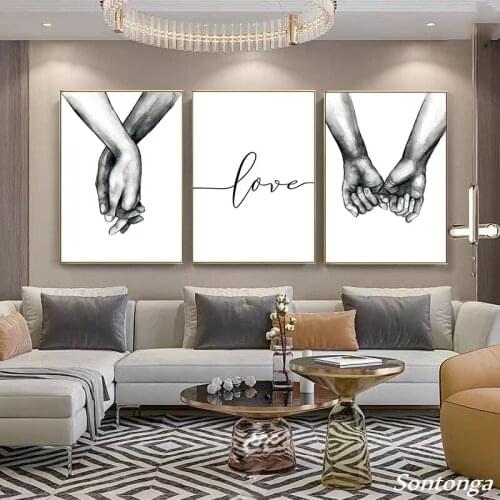 Black and White Love Holding Hands Canvas Painting Wall Art Pictures Nordic Posters and Prints Living Room Corridor Home Decor