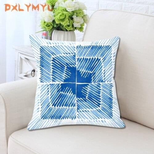 Polyester Decorative Blue Stripes Dots Cushion Square Pillowcase Throw Pillow Home Decor Sofa Seat Cushions for Chair No Filler
