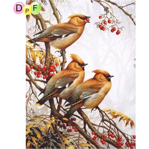 DPF Diamond Embroidery birds eat red fruits DIY Magic Cube Cross Stitch crafts 5D full Round Diamond Painting Mosaic Home Decor