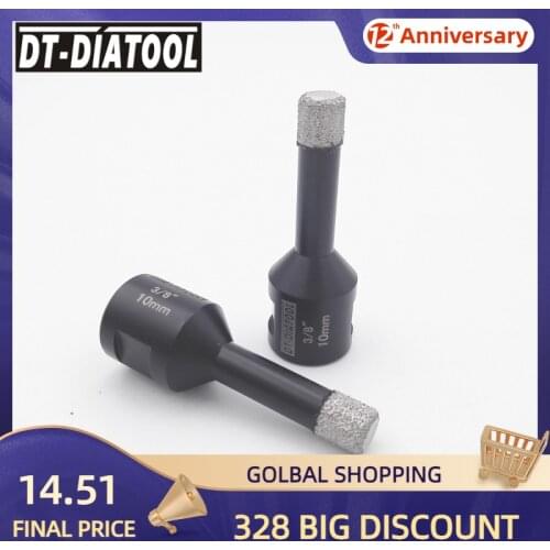 DT-DIATOOL 2pcs 5/8-11 Thread Dia 3/8" Vacuum Brazed Diamond Dry Drilling Core Bits Porcelain Tile Granite Marble Stone Hole Saw
