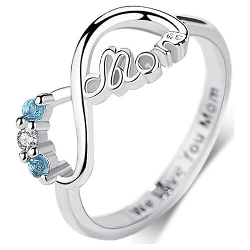 Hainon 2019 New Mothers Day White/Blue Zircon Letter Rings For Women Fashion Birthstone Love Mom Silver Color Jewelry Gifts
