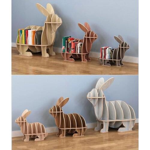 [HHT] Creative Childrens Bookshelf Solid Wood Rabbit Sculpture Bunny Floor Decoration Shelves Home Accessories Crafts Shelf