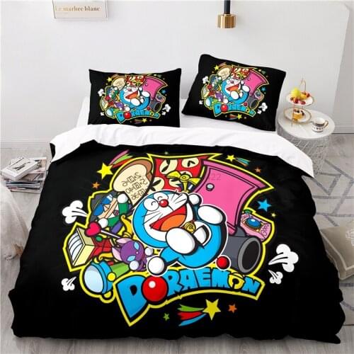 Black Cartoon Doraemon Duvet Cover Set with Pillowcase 2/3pcs Bedding Sets Single Double Twin Full Queen King Size Bedclothes