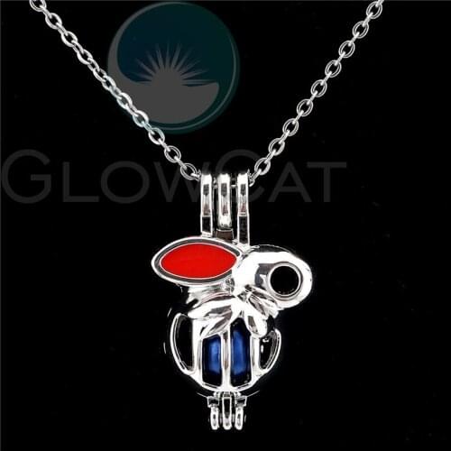 Red Enamel Rabbit Beads Pearl Cage Perfume Diffuser Pendants Locket Necklace K1130
