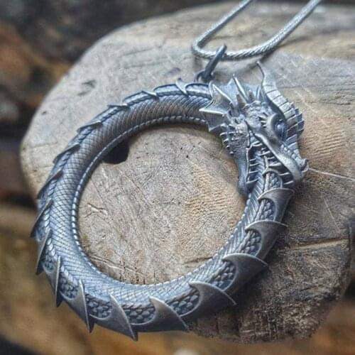 Nordic Vikings Vegvisir Round Dragon Pendant Necklace Hip Hop Rock Snake Animal Chain Necklaces for Men Boho Jewelry Party Gift
