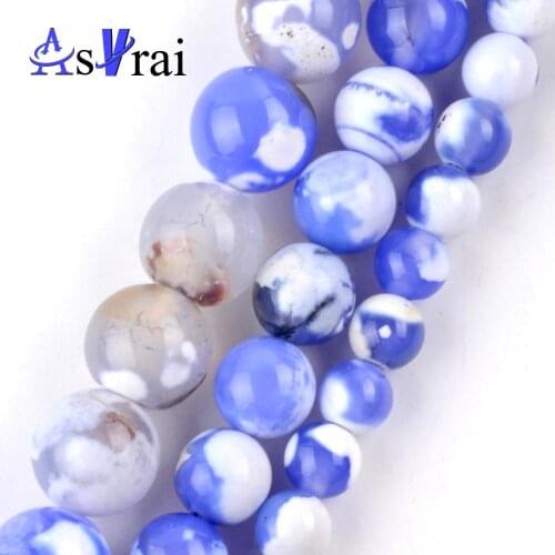 Natural Stone Blue White Fire Agates Round Beads For Jewelry Making 6/8/10mm Spacer Loose Beads Diy Bracelets Jewellery 15inches