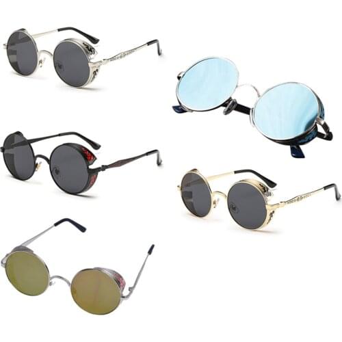Steam Punk Round Metal Sunglasses Retro Vintage Glasses(Gold-frame Black)
