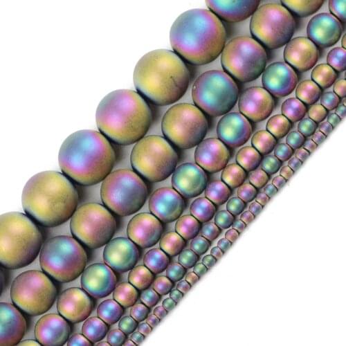 JHNBY Matte Round Hematite 2/3/4/6/8/10mm Natural Stone Plating color Loose beads ball Jewelry bracelets Making DIY Accessories