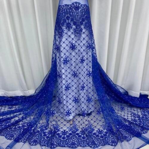 Latest Heavy Beads French Tulle Lace Fabric 2021 African Lace Fabric Nigeria Luxuy High-end Lace Material For Evening Dress
