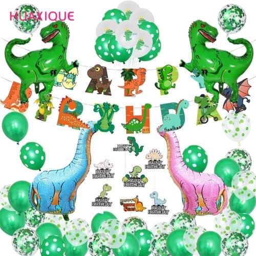 Dinosaur Confetti Latex Balloons Birthday Banner Cake Topper Kids Jungle Wild Animal Party Decors Baby Shower Air Balls Globos