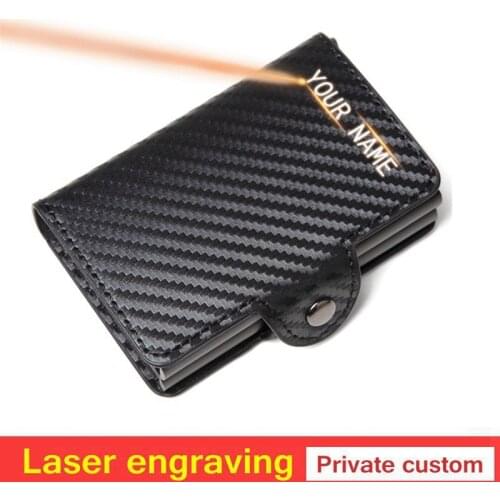 Men double Aluminum Carbon Fiber Card Holder Wallets Men Brand Rfid Trifold Leather Slim Mini Wallet Small Money Bag Male Purses