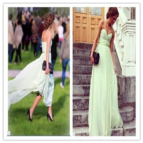 Mint Green Strapless Long Bridesmaid Dresses Charming chiffon Bridesmaid Gowns 2015 Wedding Party Dress
