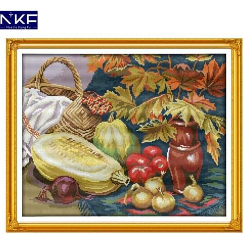 NKF Fruits and Vegetables Pattern Counted Cross Stitch 11CT 14CT DIY Kit Cross Stitch Kits Embroidery Needlework for Home Decor