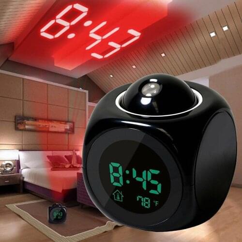 LCD Luminous Projection Desk Clock Voice Broadcast Time Digital Alarm Clock With Temperature Display Hourly Chiming Function