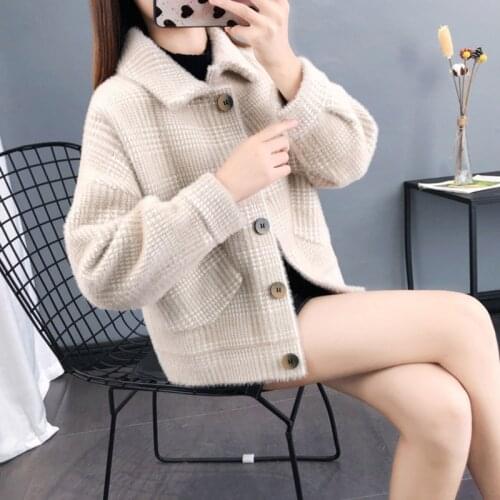 Mink cashmere womens short jacket spring and autumn 2021 new loose sweater for womens knitted cardigan
