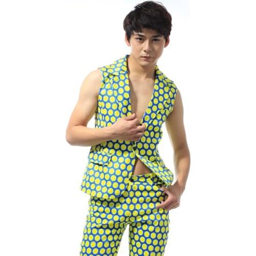 New Fashion Male Polka Dot Slim Suit Vest Mens ds costume Party show Stage suit vest performance wear