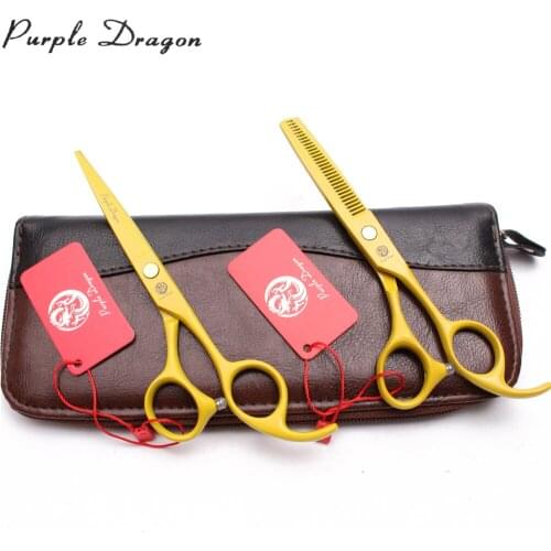 6" Purple Dragon Stainless Yellow Dog Shears Straight Scissors Thinning Shears Professional Pet Scissors Grooming Scissors Z1023
