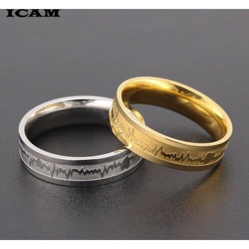 ICAM Heartbeat ECG Heartrate Stanless Steel Wedding rings for women men Fashion Stainless steel Jewelry