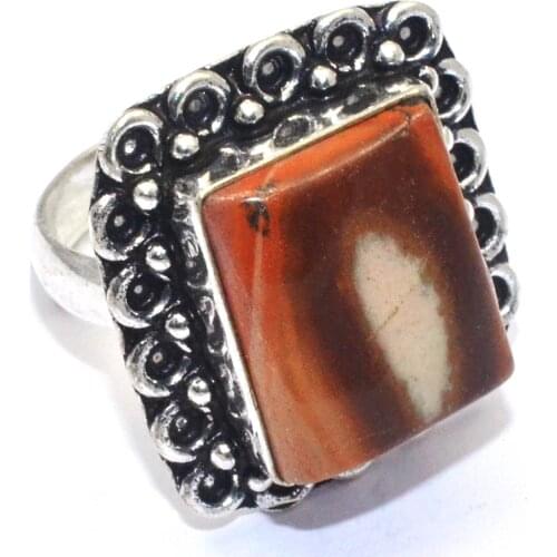 Genuine Jasper Ring Silver Overlay over Copper, USA Size : 6.5 , R7404