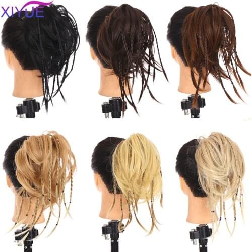 XIYUE Messy Synthetic Straight Chignons Hair Extensions Hair Piece Wrap Ponytail Hair Tail Updo Fake Hair Bun Hairpiece