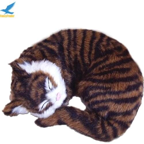Fancytrader Lifelike Simulation Animal Cat Plush Toy Lovely Pets Doll Cats Kids Gift for Decoration Like Real 24.5X20X10cm
