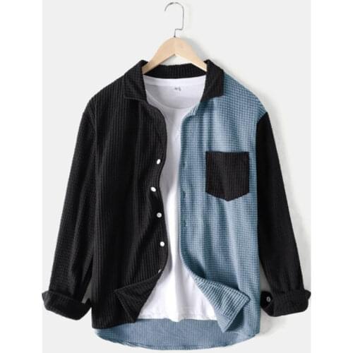 Japan Style Patchwork Shirts Men 2021 Spring Autumn Fashion Brand Vintage Slim Fit Corduroy Shirt Male Casual Loose Streetwear