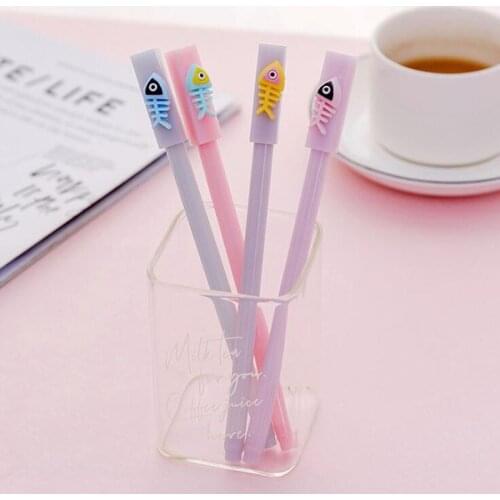 4pc Cute Fish Bone Gel Pen Cartoon Office School Supplies Black Signature Pen Kawaii Fish Bone Spur Exam Pen Korean Stationery