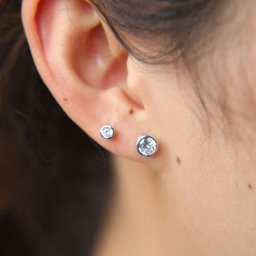 Drop shipping real 925sterling silver minimalist round cz earring stud 4mm simple elegant mini delicate women girls tiny earring