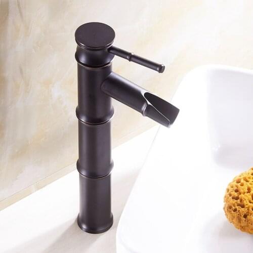 Oil Rubbed Bronze Bathroom Basin Faucet Waterfall Spout Sink Mixer Tap Deck Mounted Single Hole Lavatory Mixer Faucet KD1486