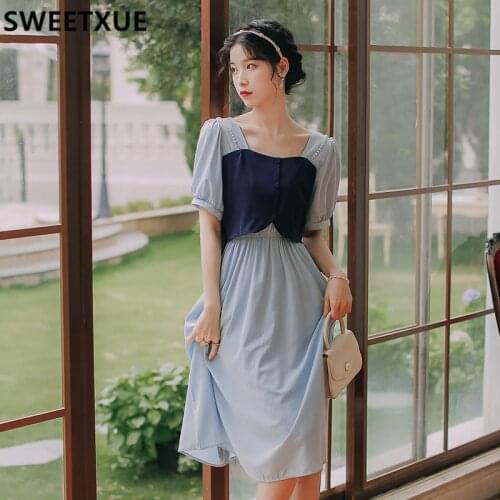 SWEETXUE 2021 Summer Women Fashion Art Retro Beaded Simple Casual Party Sweet Cute Chic Dress Lady Vestido Mujer