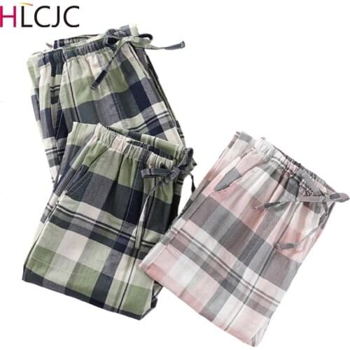Spring Couples Cotton Gauze Plaid Sleep Pants Ladies Home Tie Pajama Pant Mens Bottom Pants Sleeping Pants Woman Pajama Bottoms