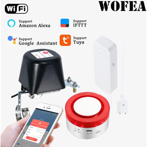 Wofea WIFI Water Sensor With Auto Shut Valve Smart Siren Automation Compatible With Alexa