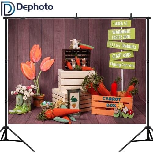 Dephoto Easter Spring Photography Backdrop Rustic Wood Rabbit Flower Background for Baby Newborn Party Decor Photo Studio Prop