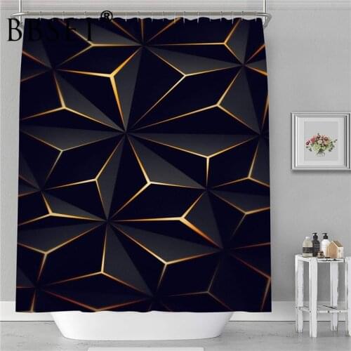 Geometric Shower Curtain Black Stones with Golden Lines Pattern Waterproof Multi-size Douchegordijn Bathroom Decor with 12 Hooks