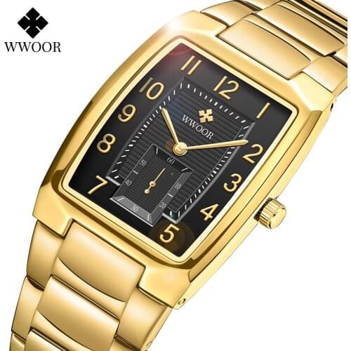 2021 New WWOOR Original Design Gold Watch Women Square Ladies Quartz Dress Wristwatches Female Arabic Clock Box Relogio Feminino