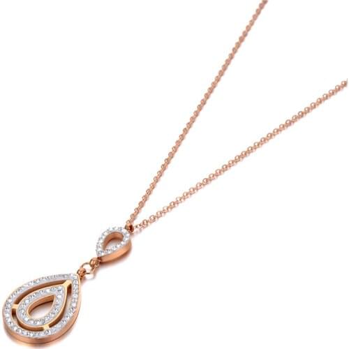 Stainless Steel Water Drop CZ Crystal Charm Pendant Necklaces Trendy Rose Gold Choker Necklace For Women N20120