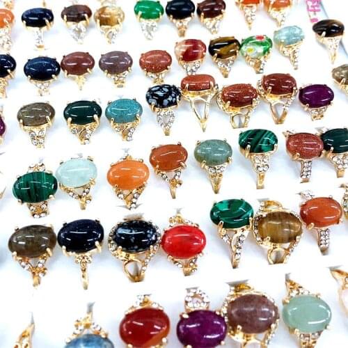 MIXMAX 10pcs/Lot Women Ring Vintage Stone Rhinestone Gold Color Jewelry Rings Wholesale Mix Styles