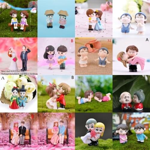 1/2Pieces Sweety Lovers Couple Chair Figurines Miniatures Fairy Garden Gnome Moss Terrariums Resin Crafts Home Decoration