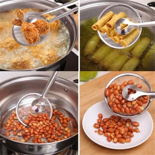 1PC Handheld Colander Cooking Tools Fried Food Filter Oil Drain Clip Stainless Steel Mesh Spoon Fried Food Net Kitchen Gadgets