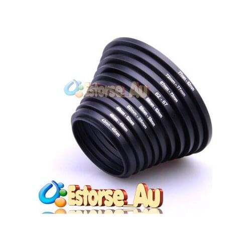 100% New 43-46-49-52-55-58-62-67-72-77-82 MM 10pcs Metal Step Up Rings Lens Adapter Set